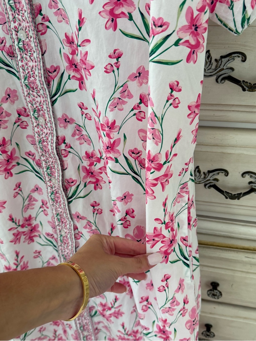 Crown & Ivy Pink Boho Floral Cotton Pocketed Midi Dress - Picture 4 of 6